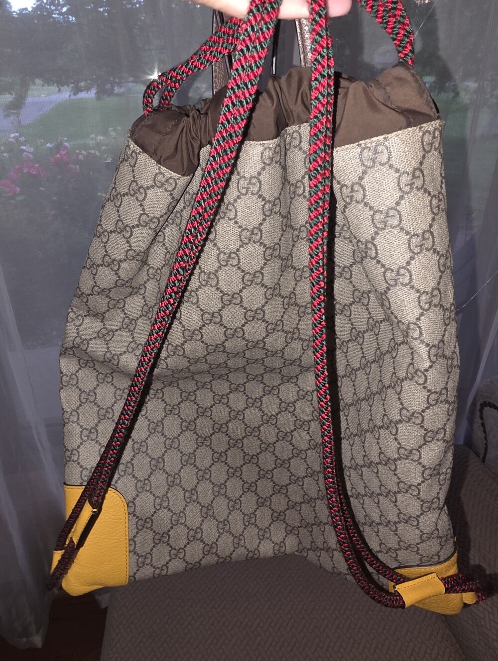 Pre-loved Rare Gucci GG Supreme Monogram Drawstring Backpack/Bag - Picture 10 of 16